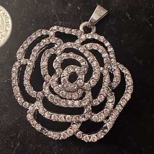 Pewter Rose Crystal Necklace Pendant